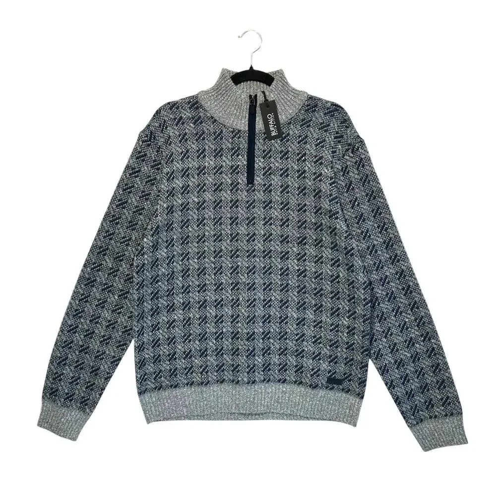 Buffalo David Bitton Wrigley Quarter Zip Sweater NWT Men's Sz M Blue Combo